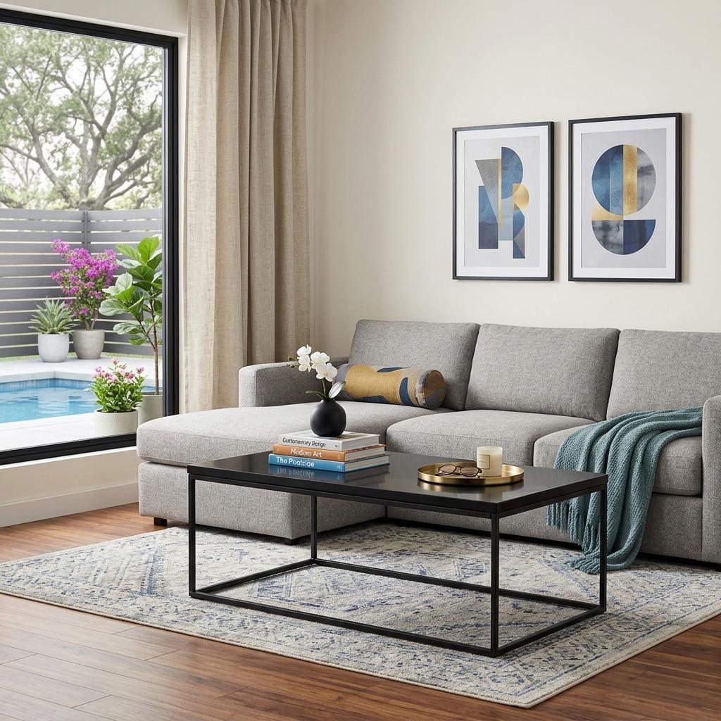 47" Black Wood And Metal Frame Coffee Table - Living Room