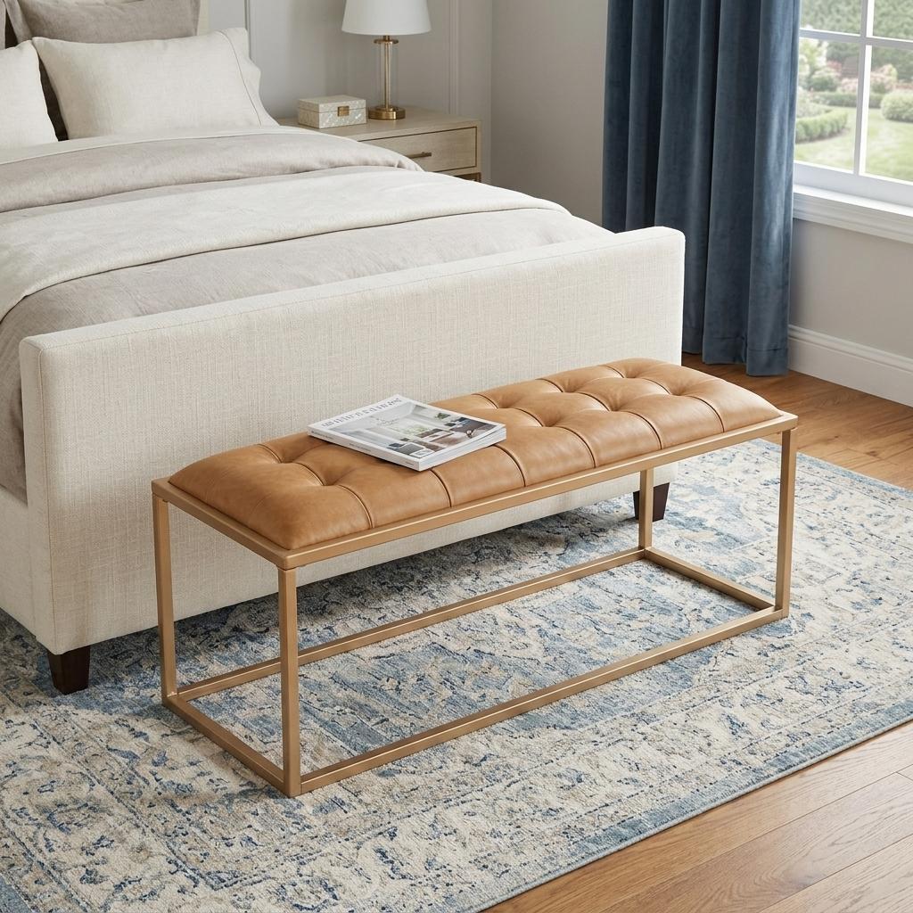 43" Brown And Gold Upholstered Upholstery Bedroom Bench - Living Room