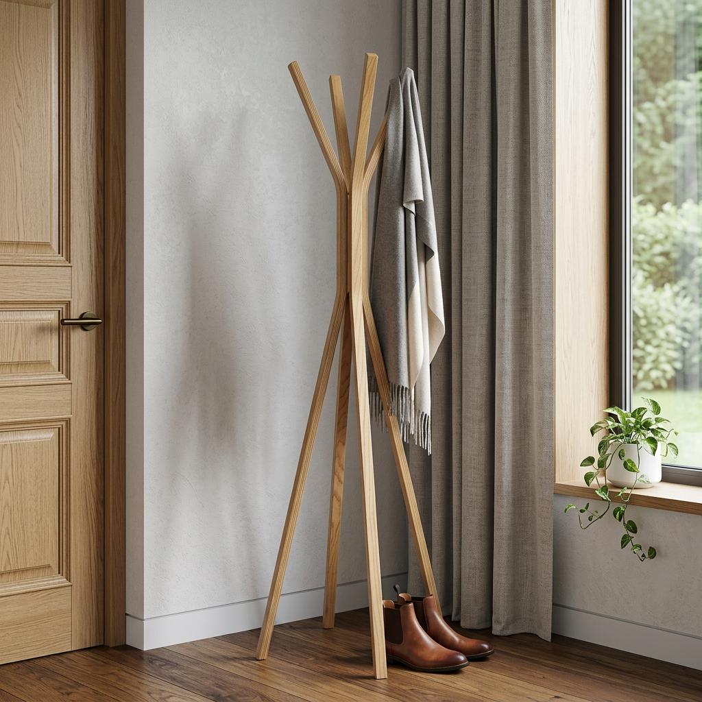 68" Natural Modern Wood Coat Tree Rack - Office