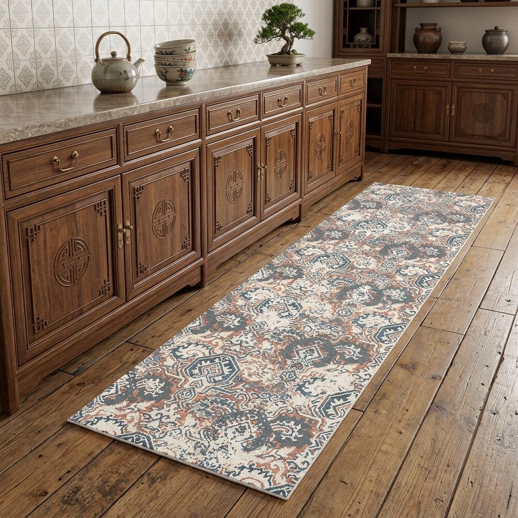 8' Rust Oriental Distressed Runner Rug With Fringe - Home & Garden