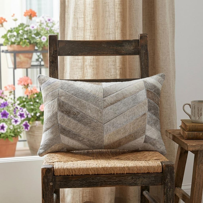 12 X 20 Gray Chevron Cowhide Throw Pillow - Home Decor