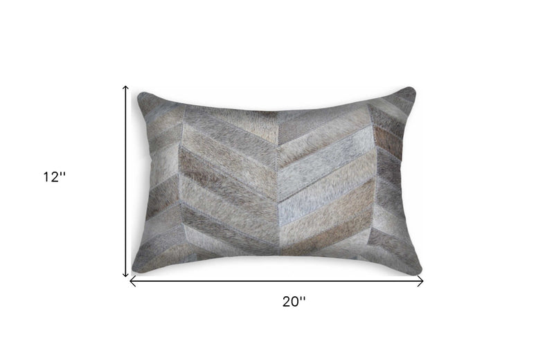 12 X 20 Gray Chevron Cowhide Throw Pillow - Home Decor