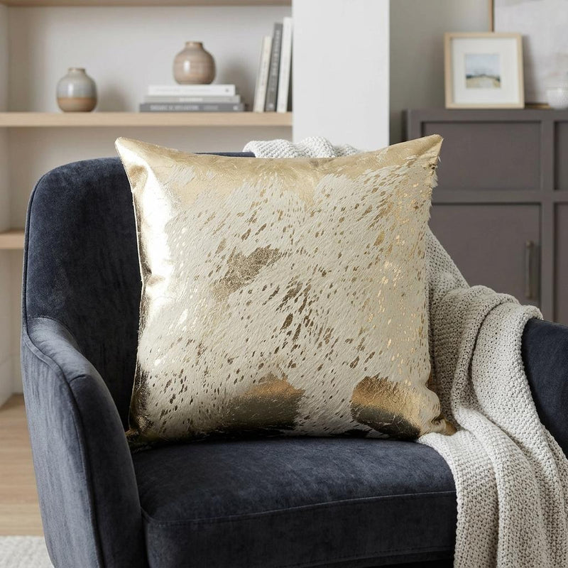 18" Beige And Gold Cowhide Throw Pillow - Home Decor