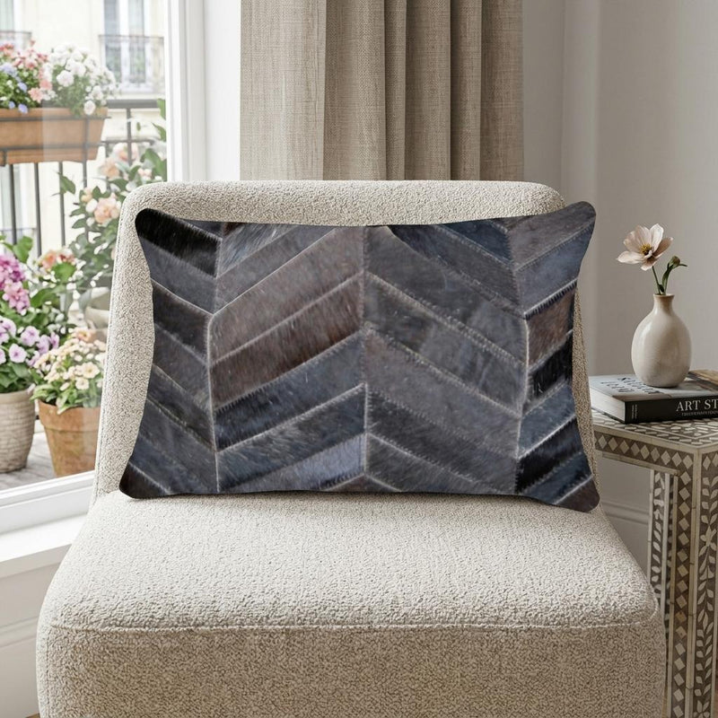 12" X 20" Gray and Brown Chevron Cowhide Throw Pillow - Home Decor