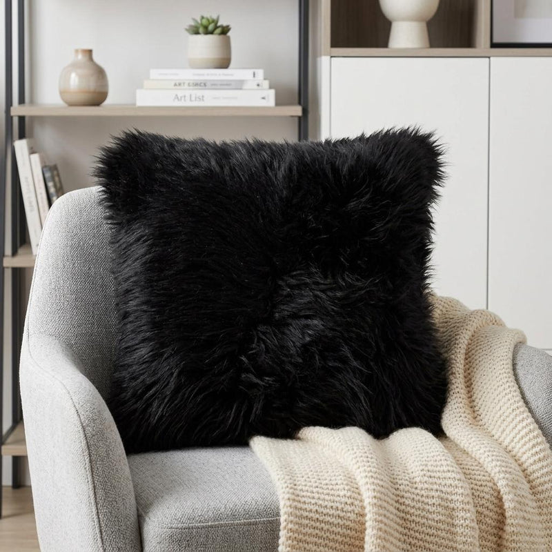 18" Black Sheepskin Throw Pillow - Home Decor