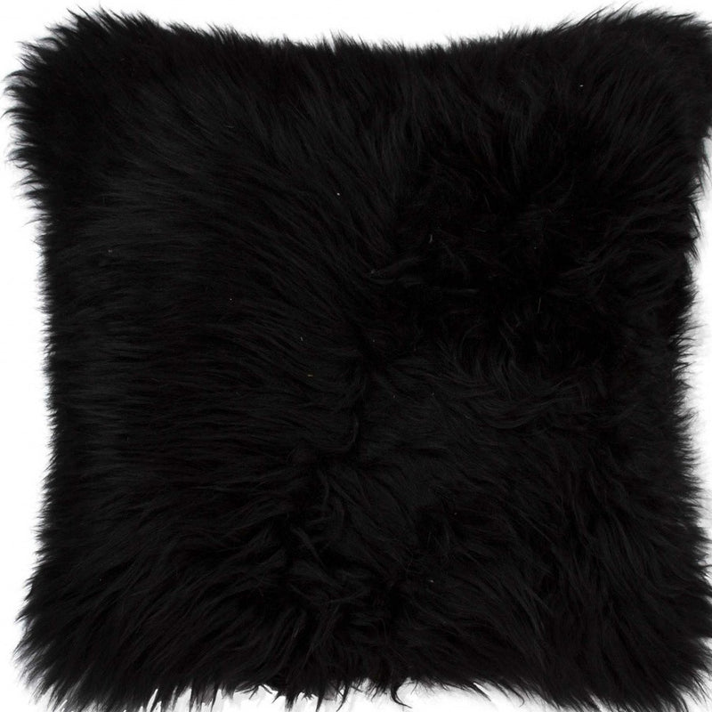 18" Black Sheepskin Throw Pillow - Home Decor