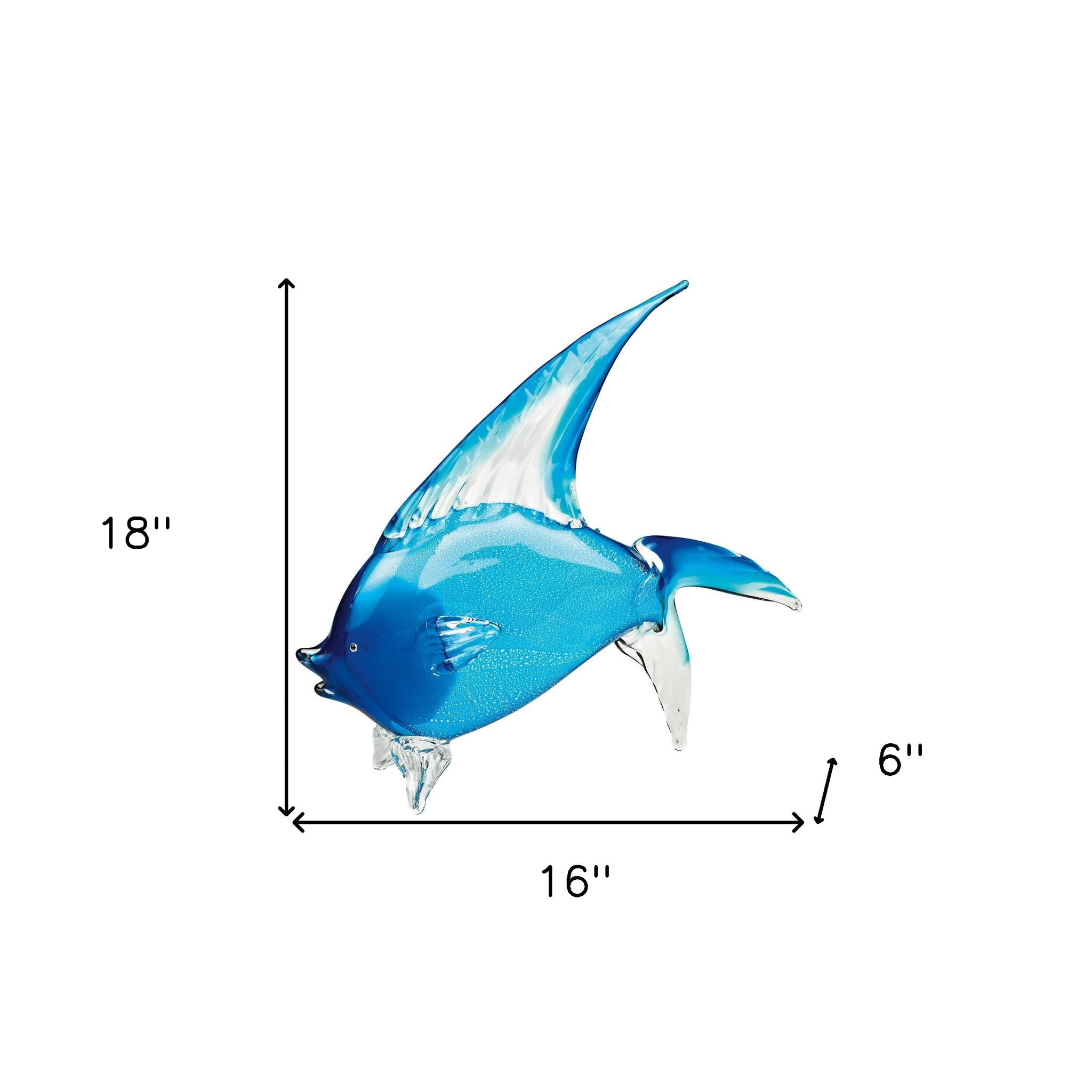 16" Blue Murano Glass Fish Figurine Tabletop Sculpture - Home & Garden