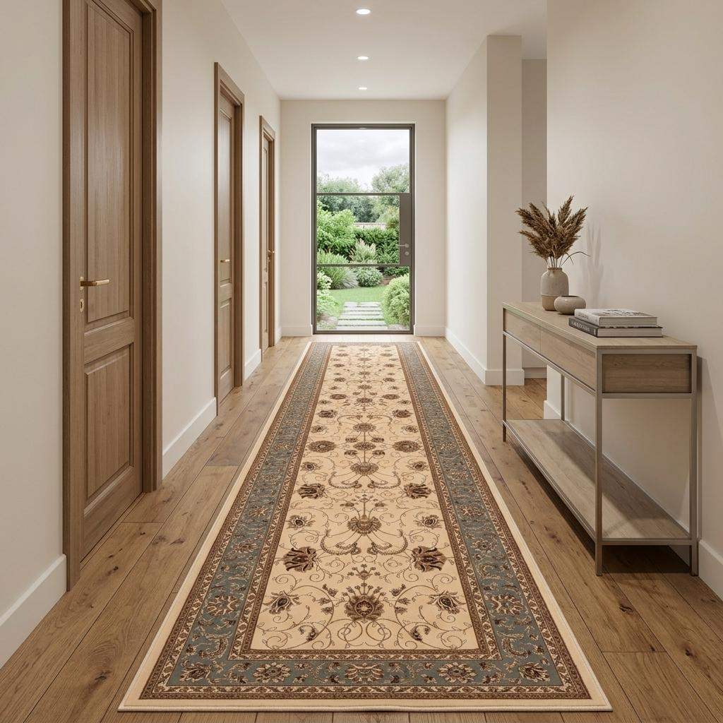15' Blue And Ivory Oriental Runner Rug - Home & Garden
