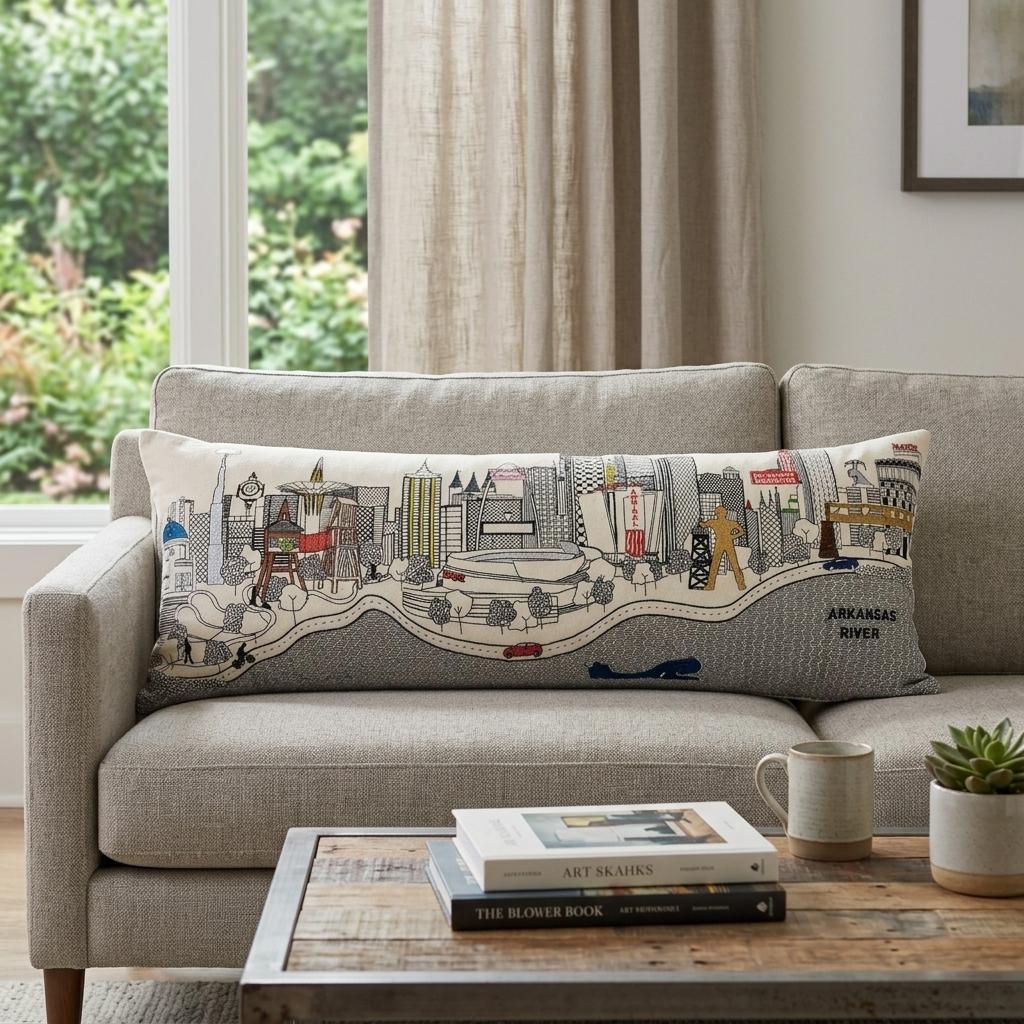 14" X 25" Cream Tulsa Daylight Skyline Lumbar Decorative Pillow - Home & Garden