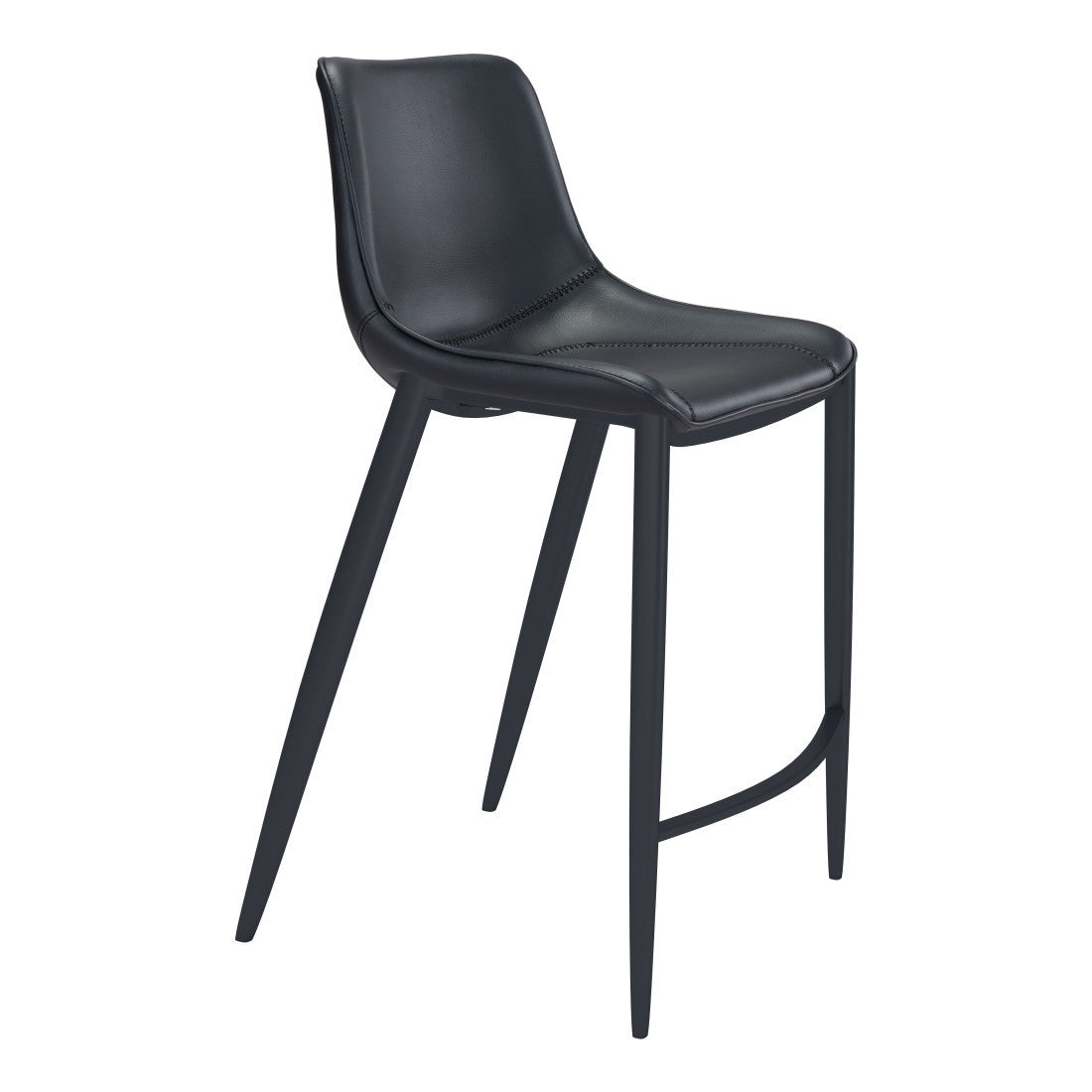 Set of Two 30" Black Faux Leather And Steel Low Back Bar Height Bar Chairs - Living Room