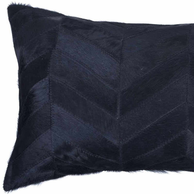 12" X 20" Black Cowhide Throw Pillow - Home Decor