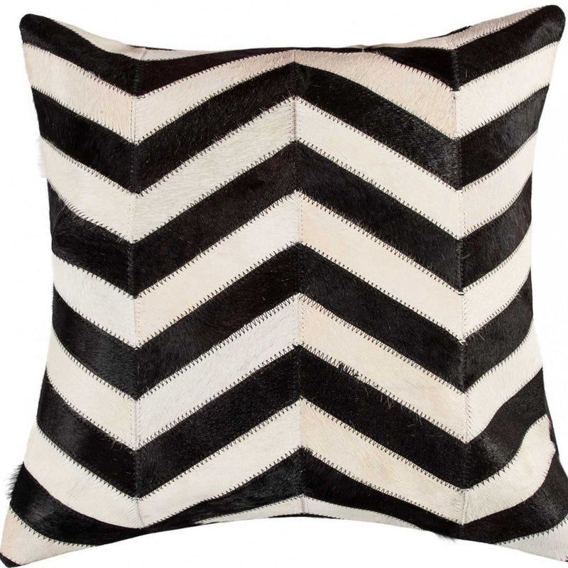 18" Black and Off White Cowhide Throw Pillow - Home Decor