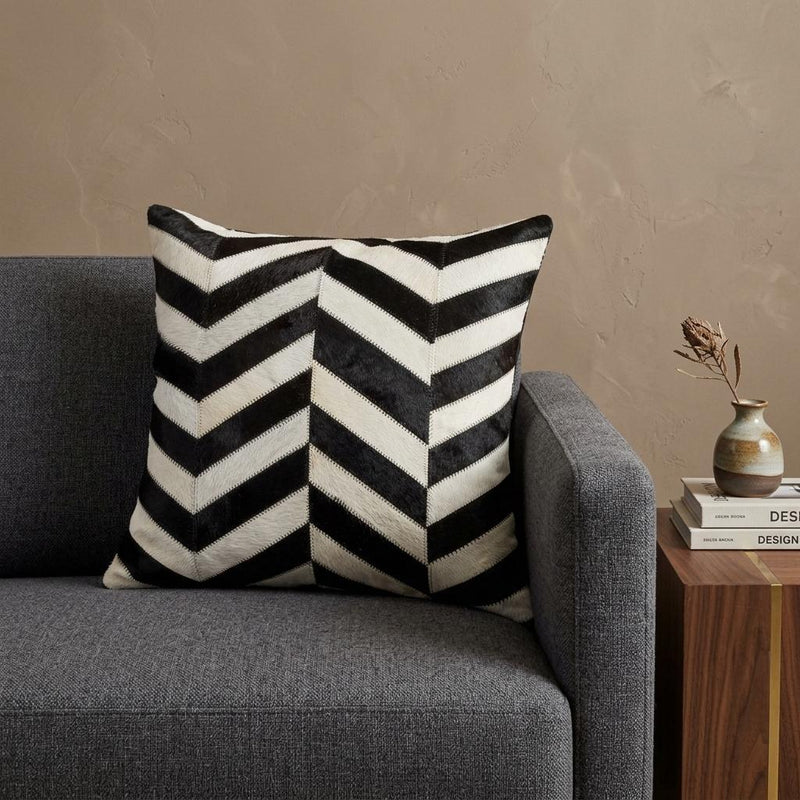 18" Black and Off White Cowhide Throw Pillow - Home Decor