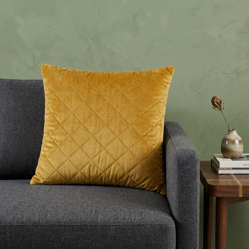 Tufted Diamond Yellow Ochre Transitional Square Pillow - Home Decor