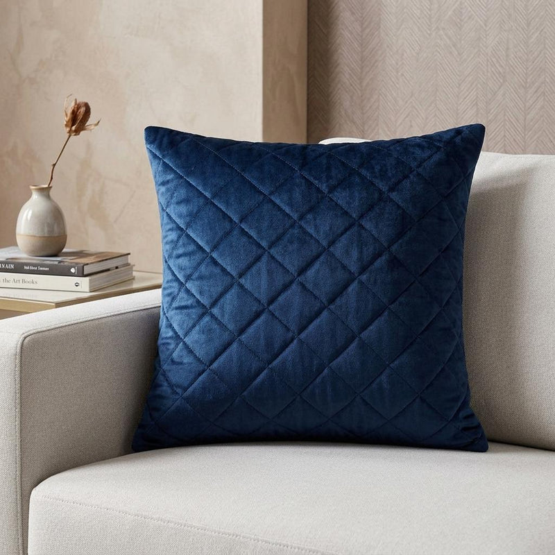 Tufted Diamond Navy Transitional Square Pillow - Home Decor