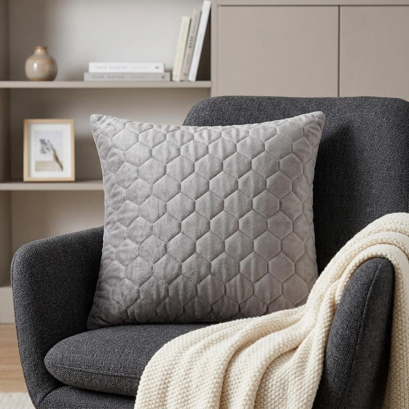 Taupe Tufted Velvet Quilted Throw Pillow - Home Decor