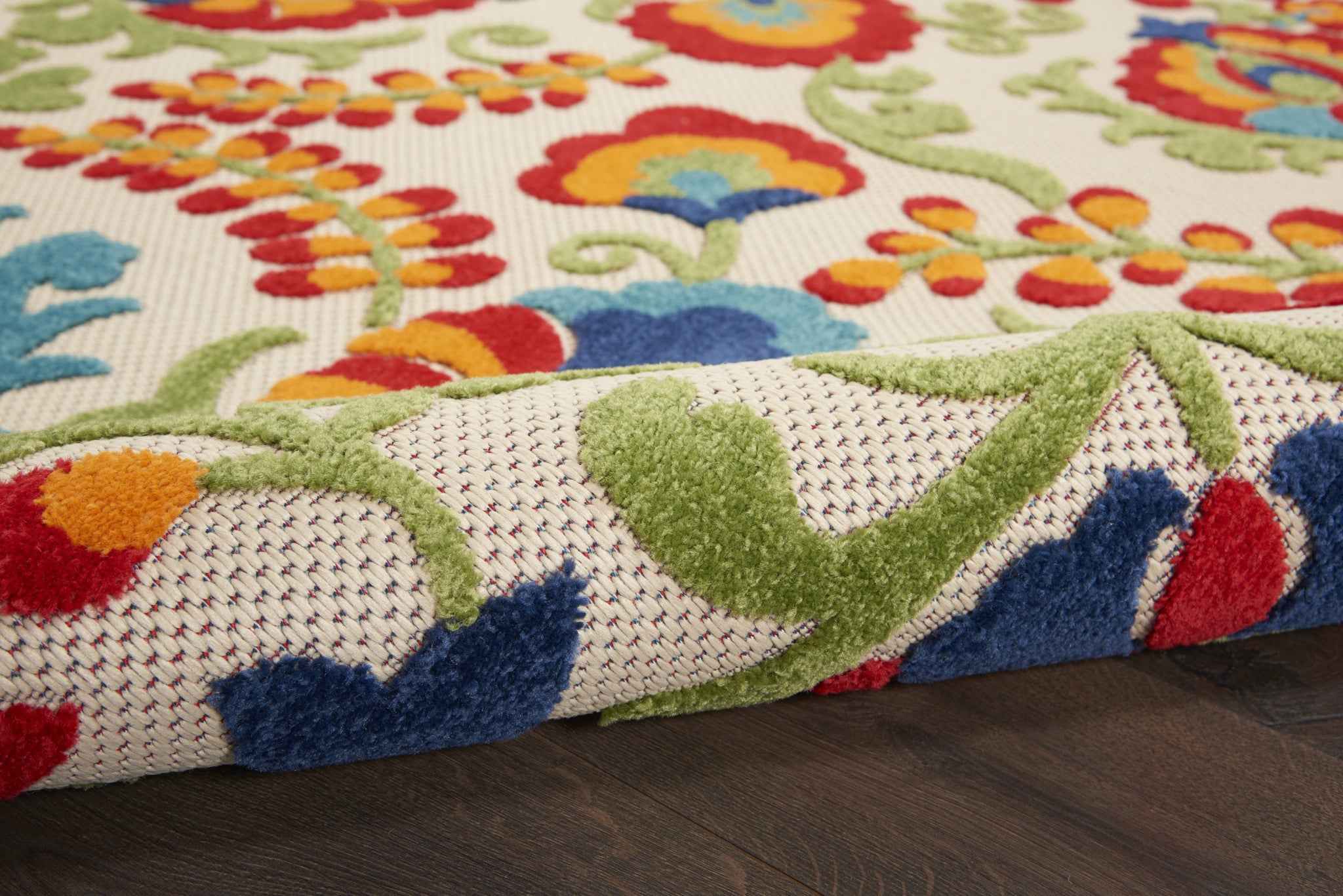 12' X 15' Ivory Blue And Orange Indoor Outdoor Area Rug