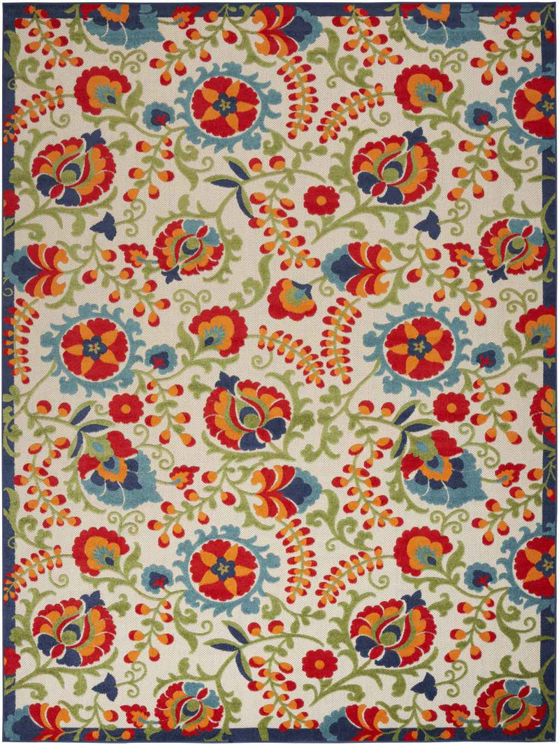 12' X 15' Ivory Blue And Orange Indoor Outdoor Area Rug