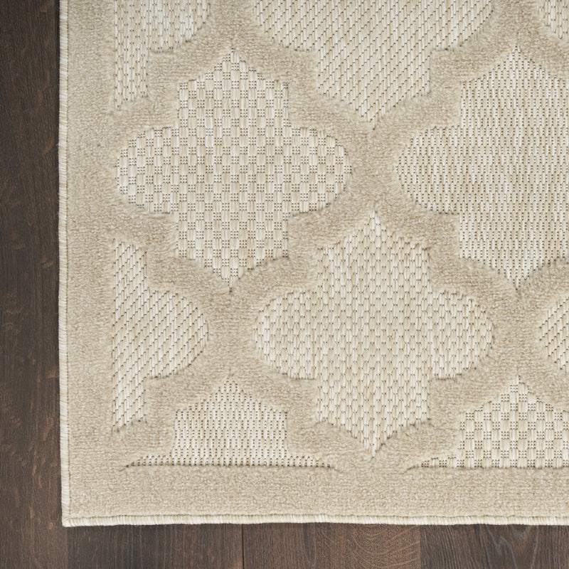 Beige and cream trellis-pattern area rug with textured woven look