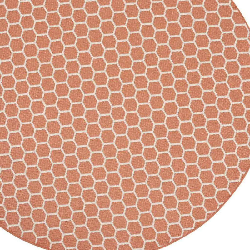 8' Coral And Ivory Geometric Indoor Outdoor Area Rug