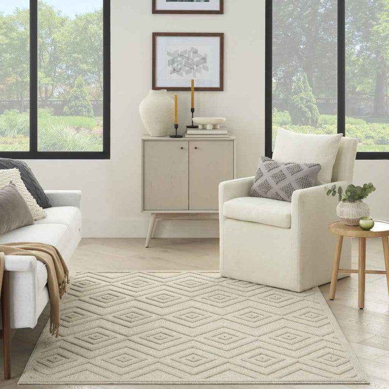 4' X 6' Cream And Beige Geometric Indoor Outdoor Area Rug