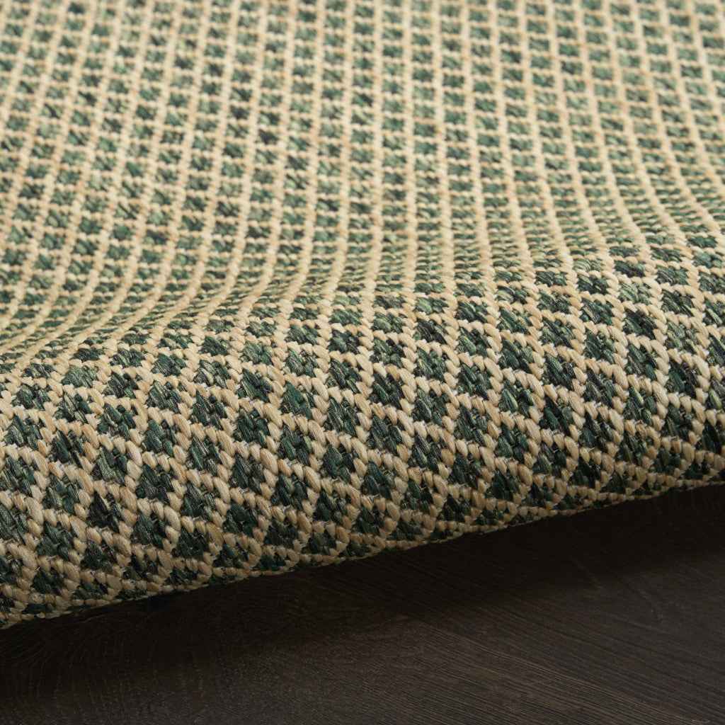 5' X 7' Green And Taupe Geometric Indoor Outdoor Area Rug