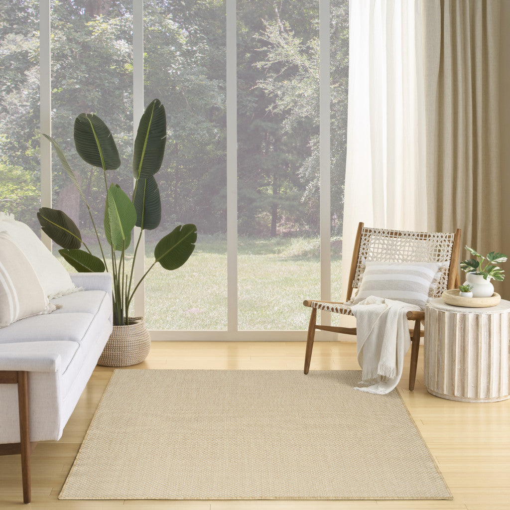 6' X 9' Natural And Ivory Geometric Indoor Outdoor Area Rug