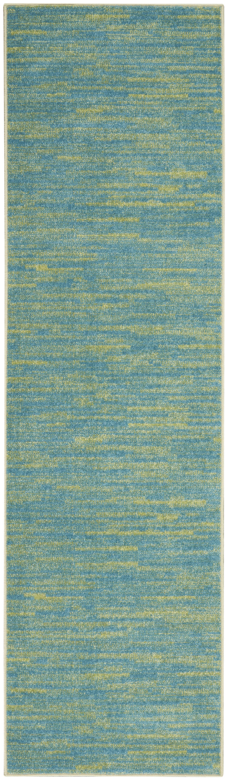 10' Blue And Green Indoor Outdoor Runner Rug - Outdoor