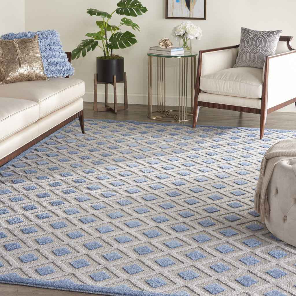 8' X 11' Blue And Gray Indoor Outdoor Area Rug