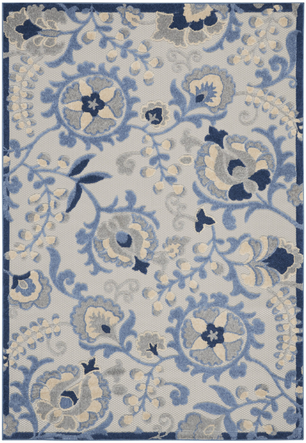 5' X 7' Blue And Gray Indoor Outdoor Area Rug - Outdoor