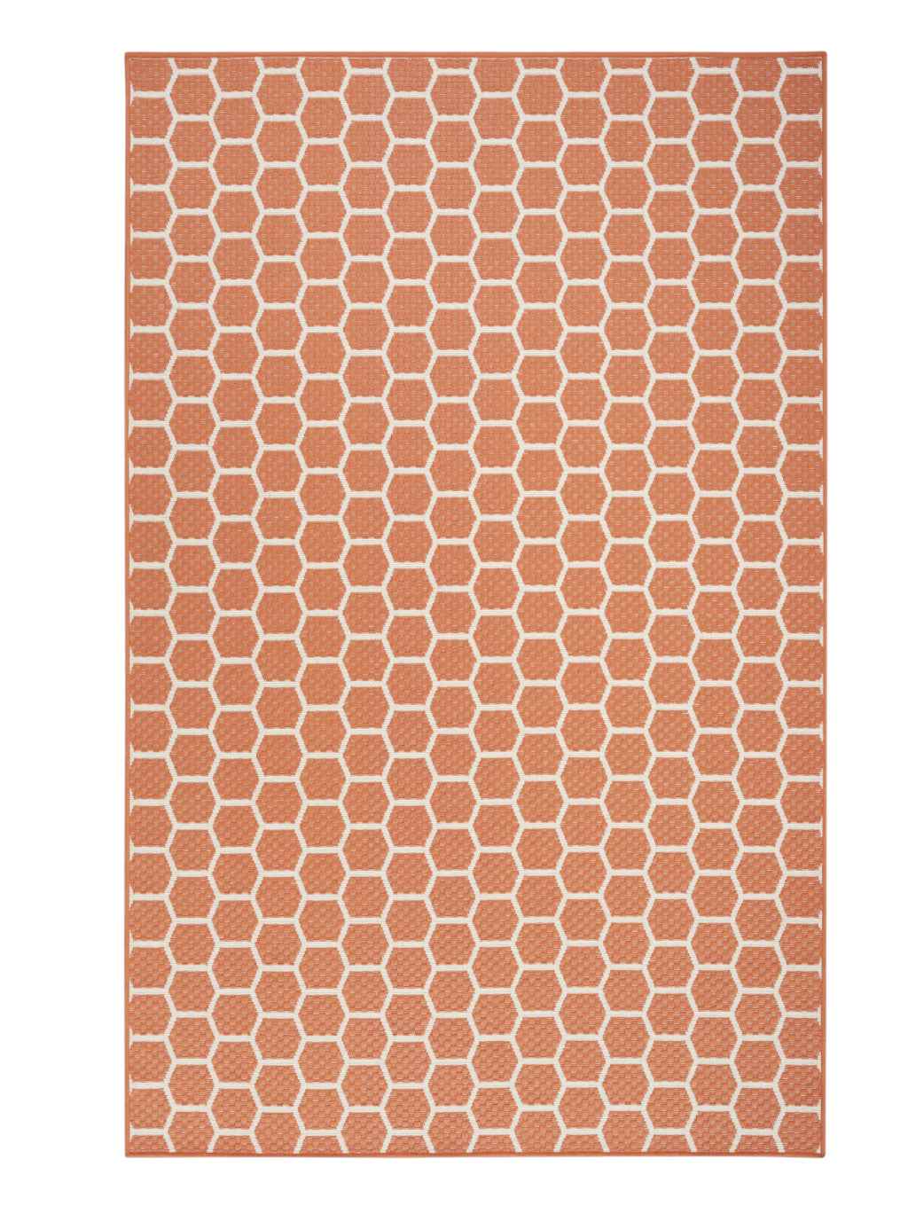 4' X 6' Coral And Ivory Geometric Indoor Outdoor Area Rug