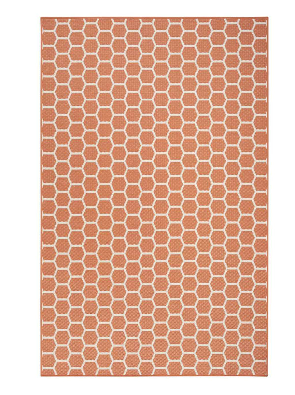 4' X 6' Coral And Ivory Geometric Indoor Outdoor Area Rug