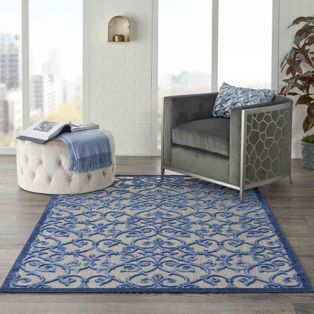 5' X 8' Blue And Gray Indoor Outdoor Area Rug
