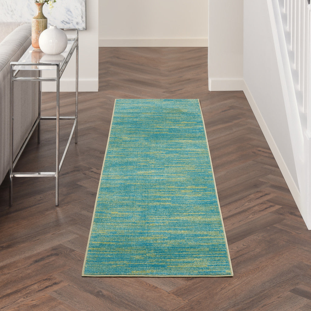 8' Blue And Green Indoor Outdoor Runner Rug - Outdoor