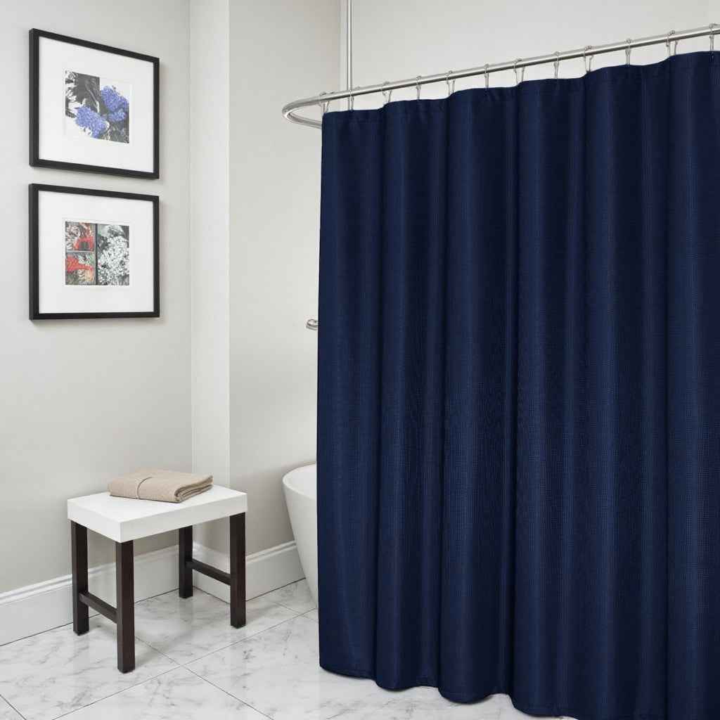 Luxurious Navy Waffle Weave Shower Curtain