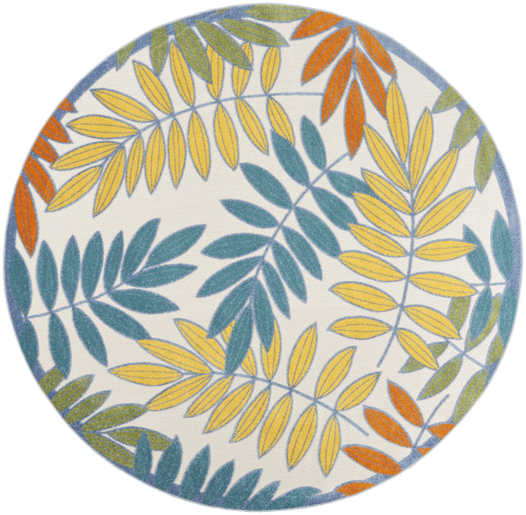 8' X 8' Ivory And Blue Round Indoor Outdoor Area Rug - Outdoor