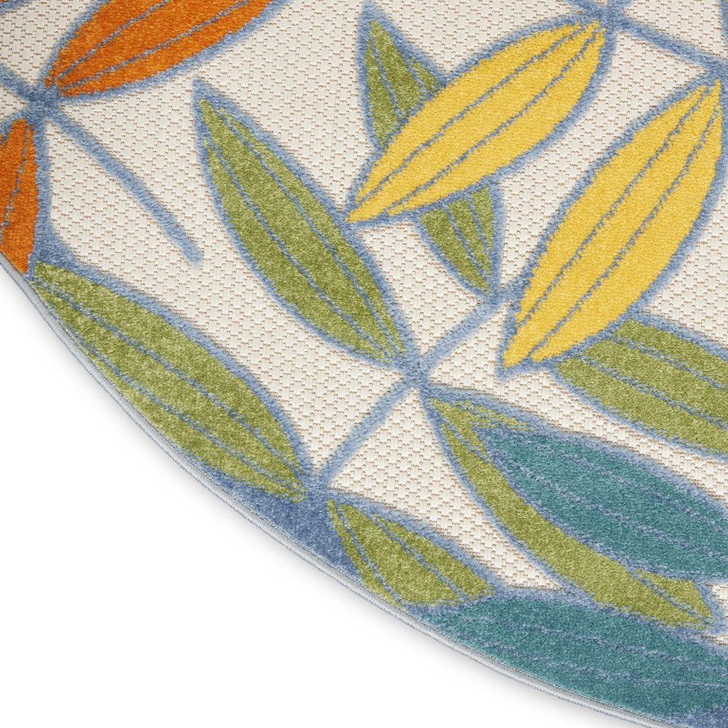 8' X 8' Ivory And Blue Round Indoor Outdoor Area Rug - Outdoor