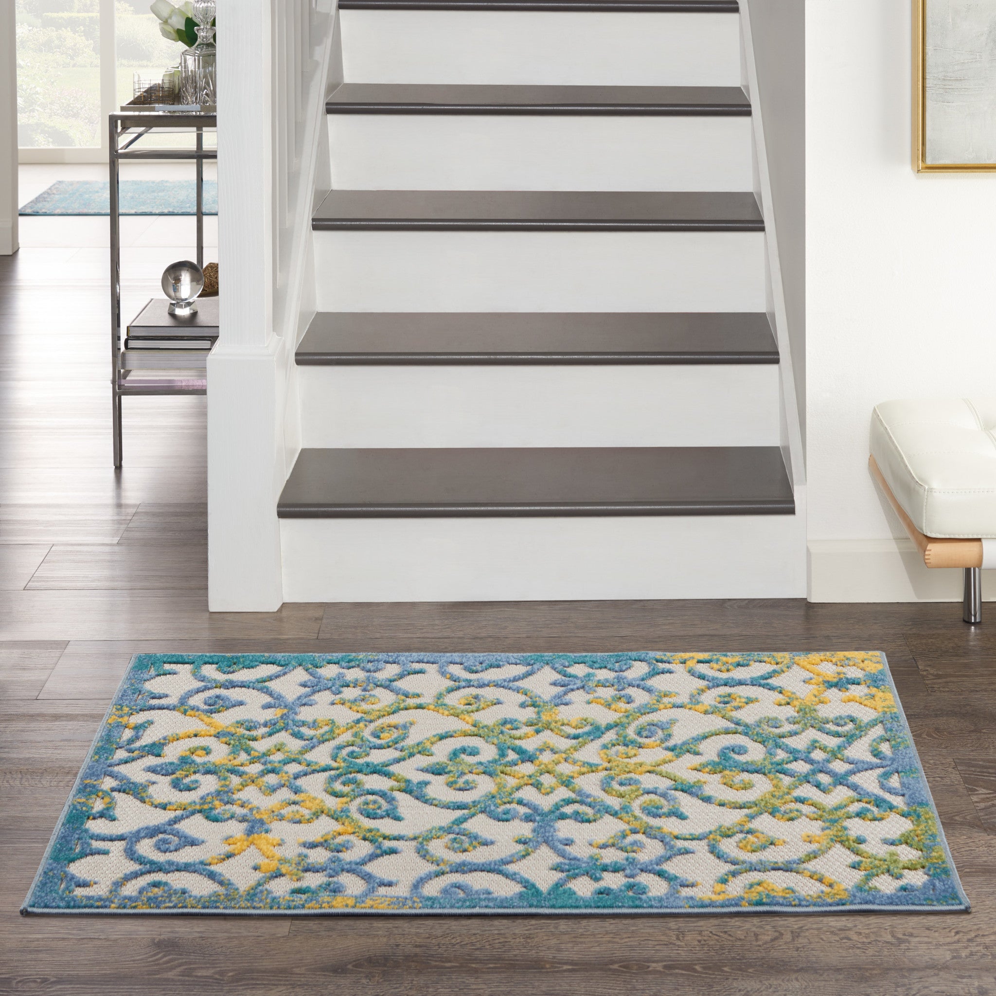 3' X 4' Ivory And Blue Indoor Outdoor Area Rug - Outdoor