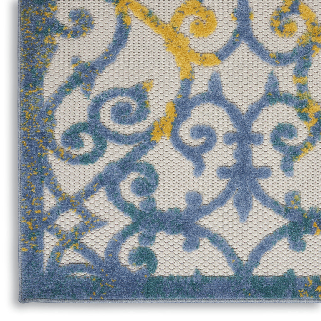 3' X 4' Ivory And Blue Indoor Outdoor Area Rug - Outdoor