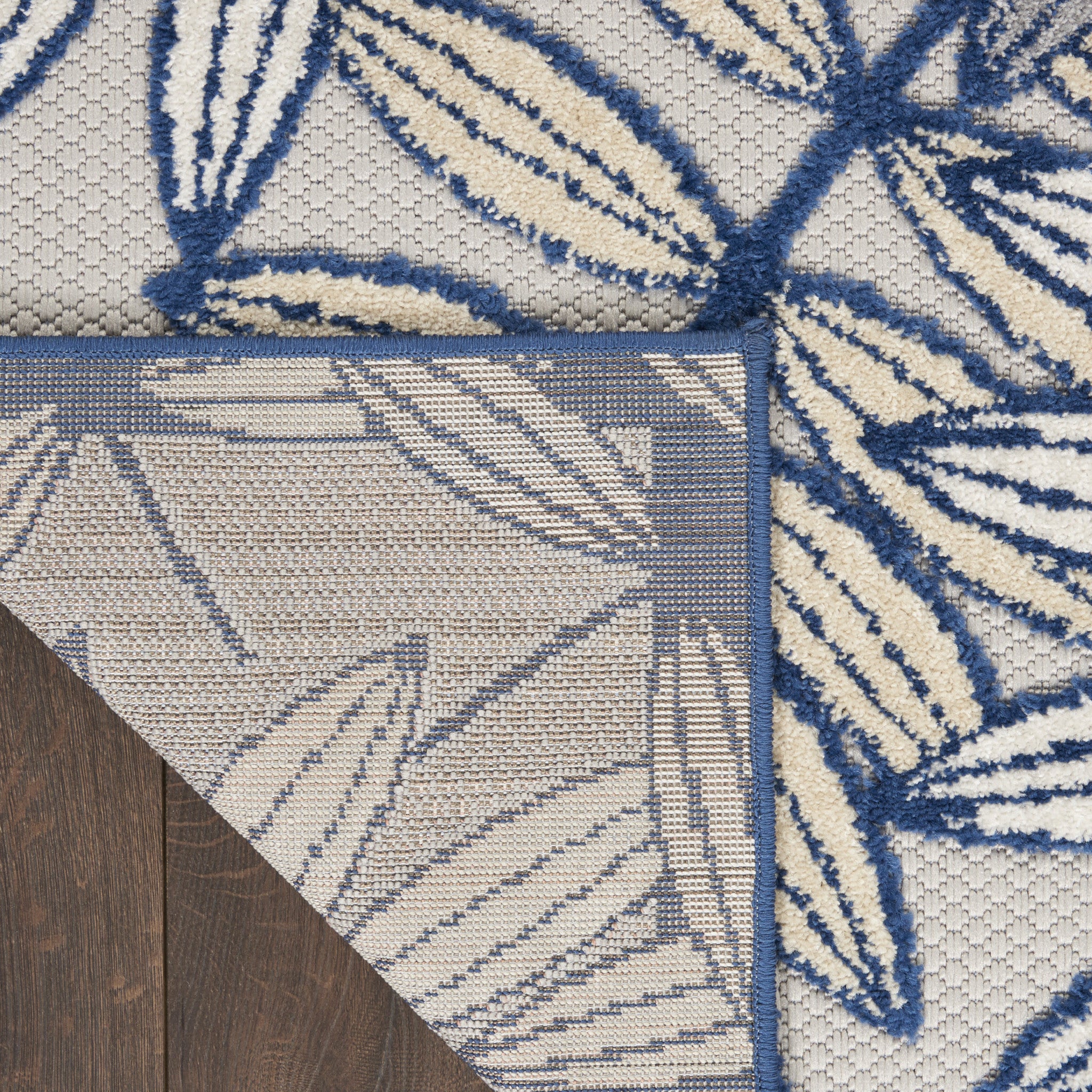 10' Ivory And Blue Indoor Outdoor Runner Rug - Outdoor