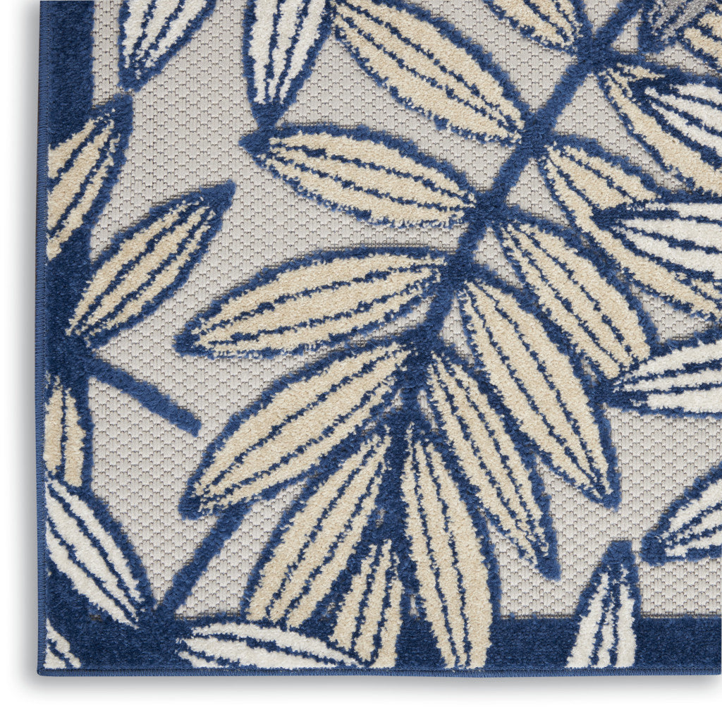 10' Ivory And Blue Indoor Outdoor Runner Rug - Outdoor