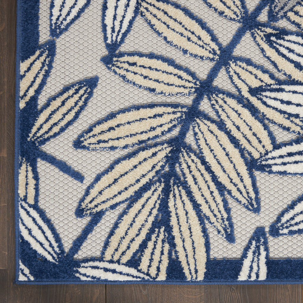 10' Ivory And Blue Indoor Outdoor Runner Rug - Outdoor