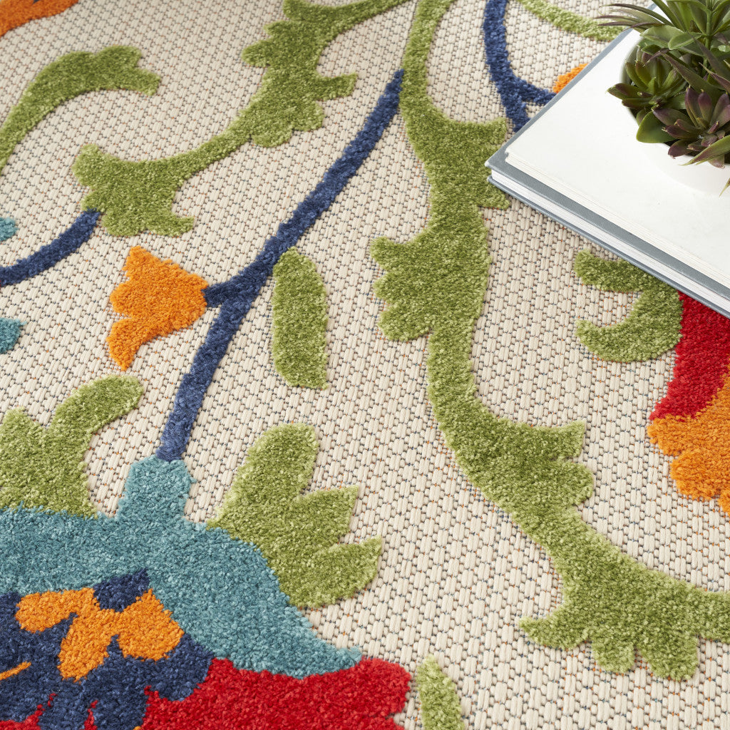 9' X 12' Red And Ivory Indoor Outdoor Area Rug - Outdoor