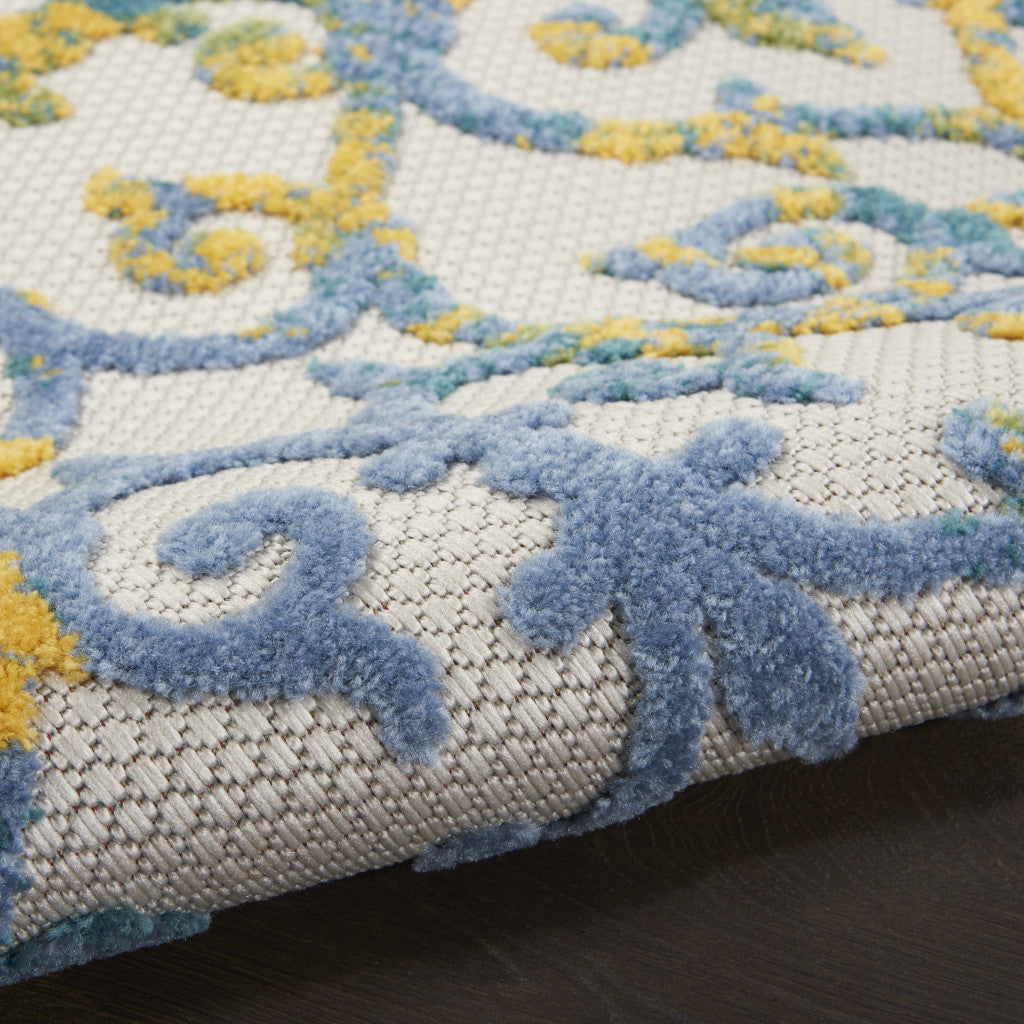 8' Ivory And Blue Indoor Outdoor Area Rug - Outdoor