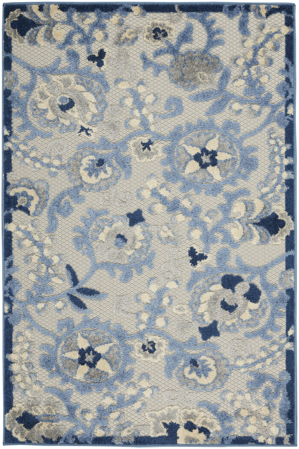 3' X 4' Blue And Gray Indoor Outdoor Area Rug - Outdoor