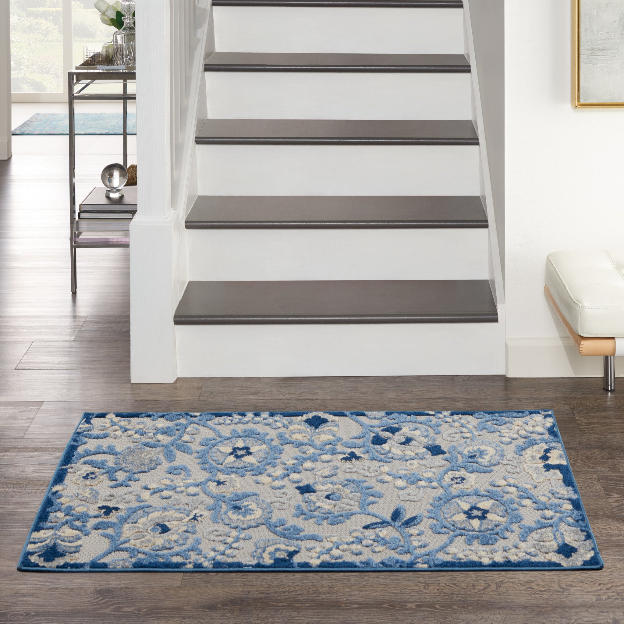 3' X 4' Blue And Gray Indoor Outdoor Area Rug - Outdoor