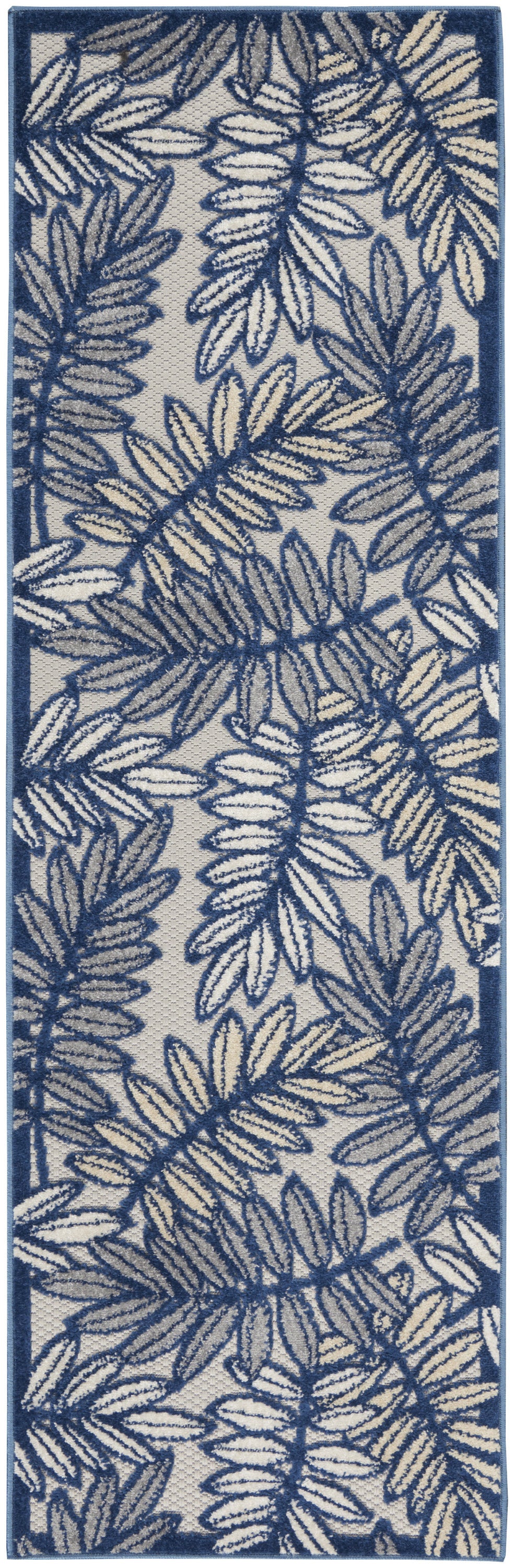 8' Ivory And Blue Indoor Outdoor Runner Rug - Outdoor
