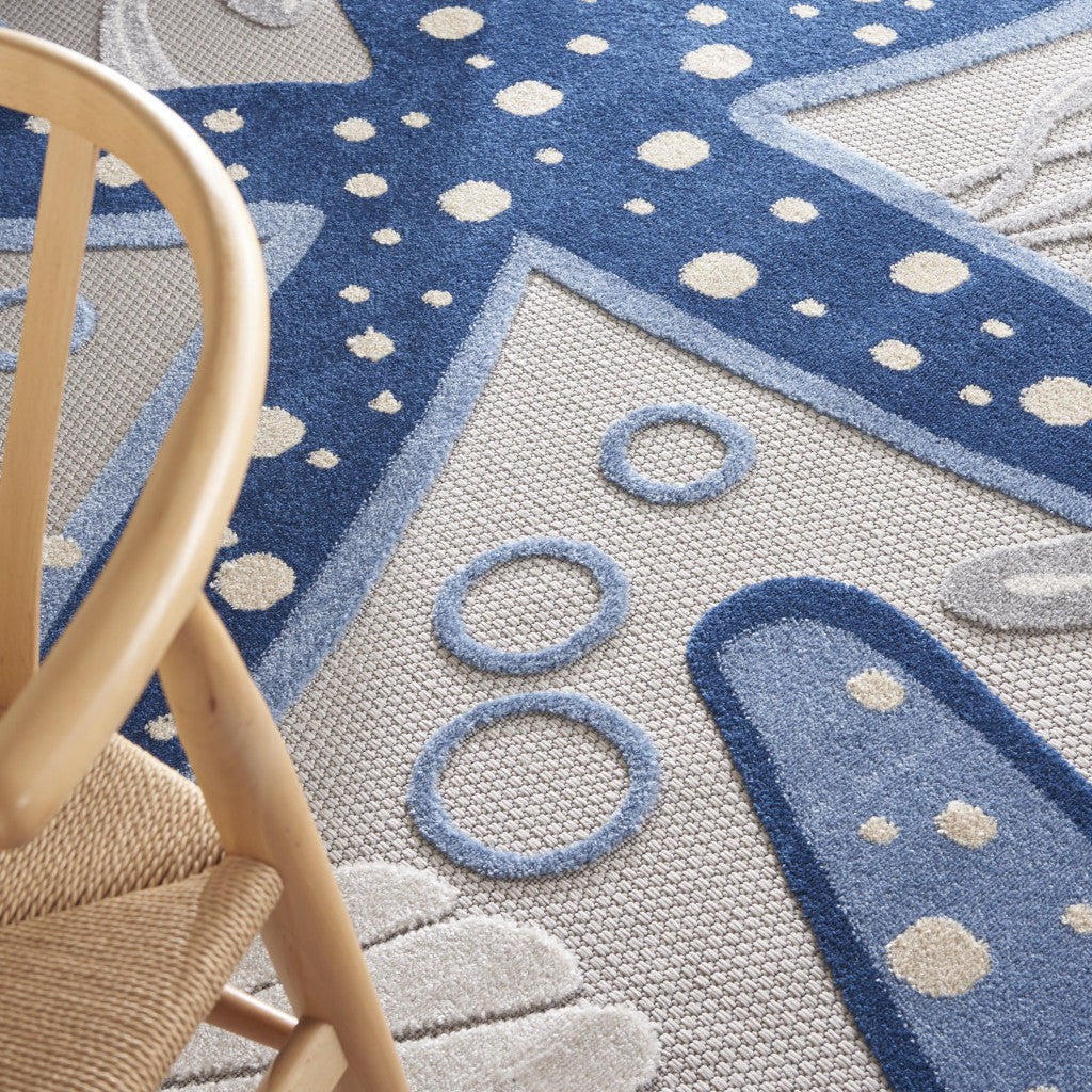 10' X 13' Blue And Gray Starfish Indoor Outdoor Area Rug - Outdoor