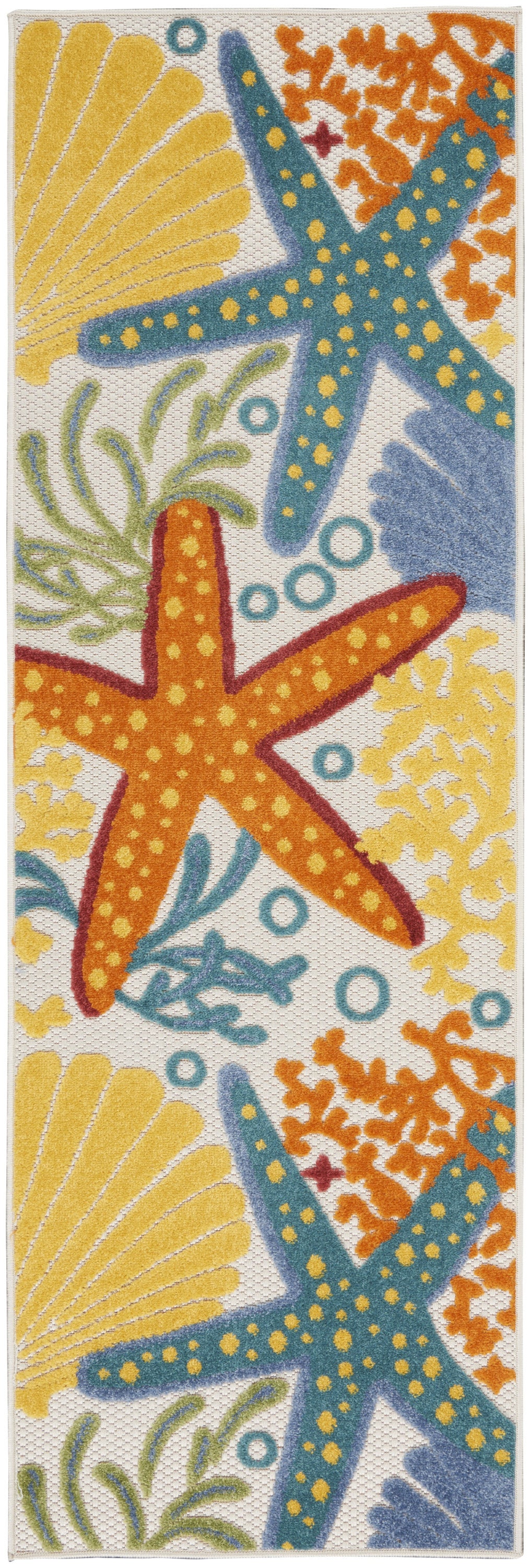 8' Blue And Orange Indoor Outdoor Runner Rug - Outdoor
