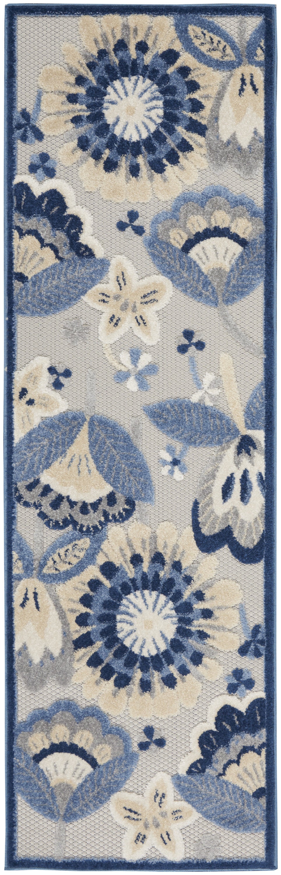 6' Blue And Gray Indoor Outdoor Runner Rug - Outdoor